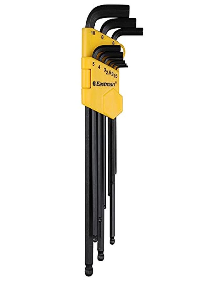 إيست مان مجموعة مفاتيح ألين سداسية من إيستمان، 9 قطع، من 1.5 إلى 10 مم، نمط قصير، فولاذ كروم فاناديوم، رؤوس مشطوفة، طلاء أسود - EAK-2406 - Image 2